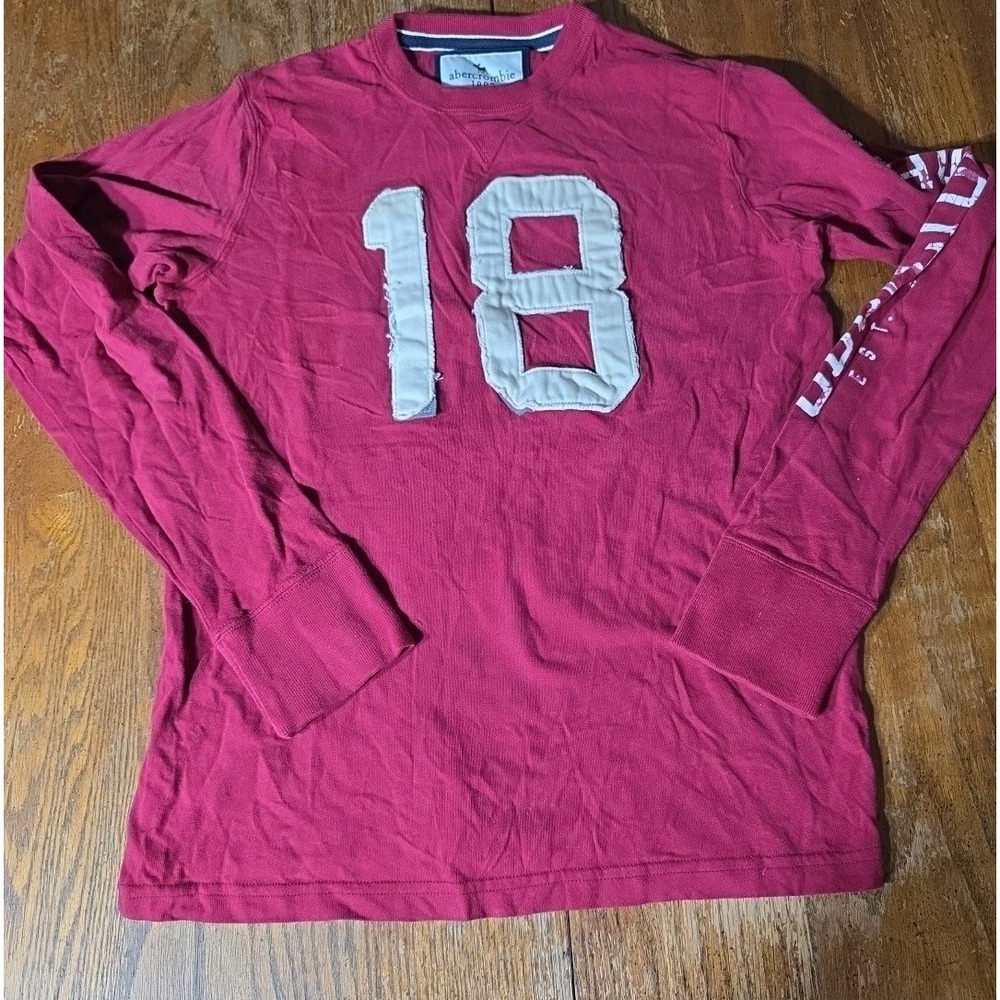 Vtg 90s Y2K Abercrombie & Fitch KIDS Shirt XL Long Sleeve Puff Numbers Red 18